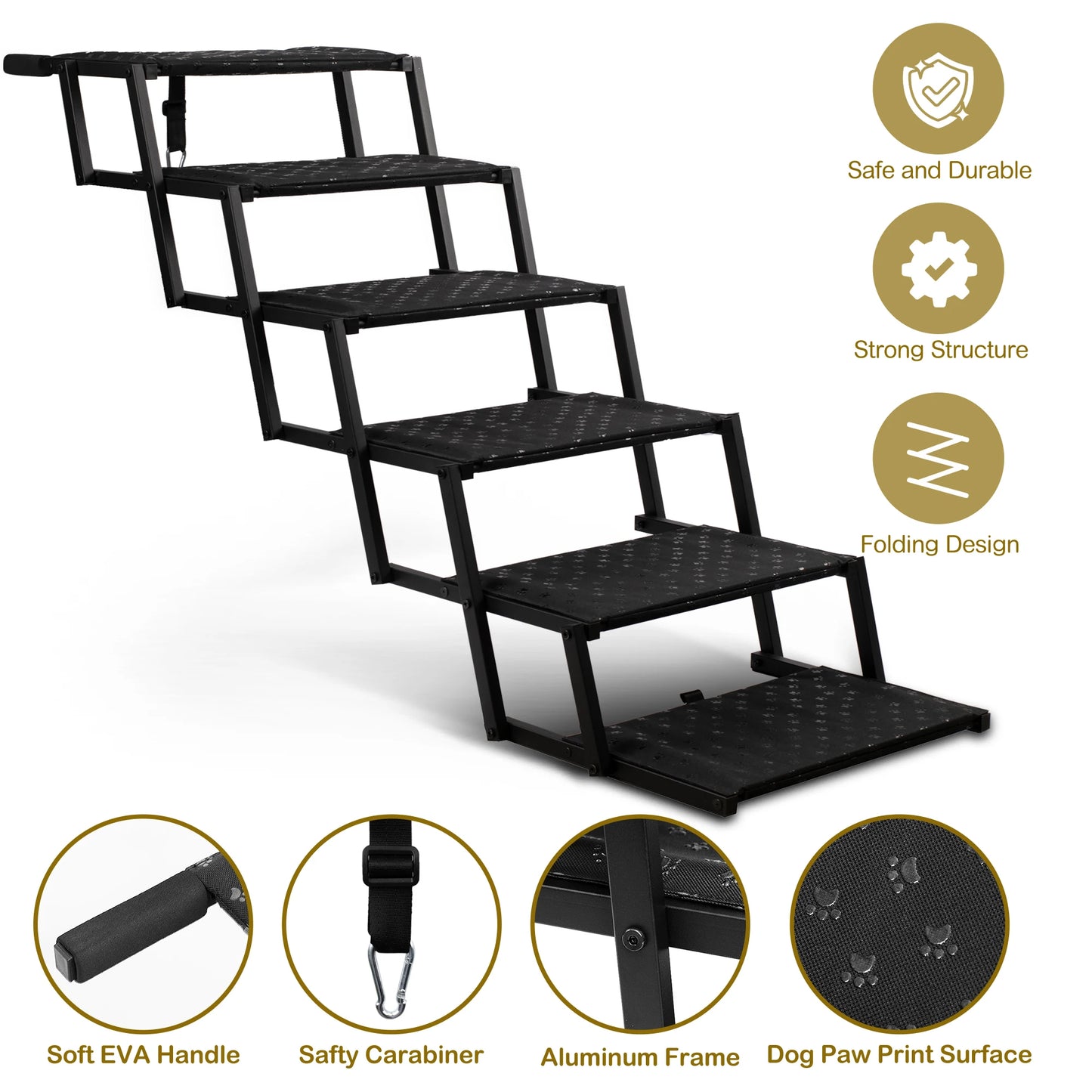 Adjustable Foldable Dog Stairs Set - Stainless Steel Pet Steps for Cars