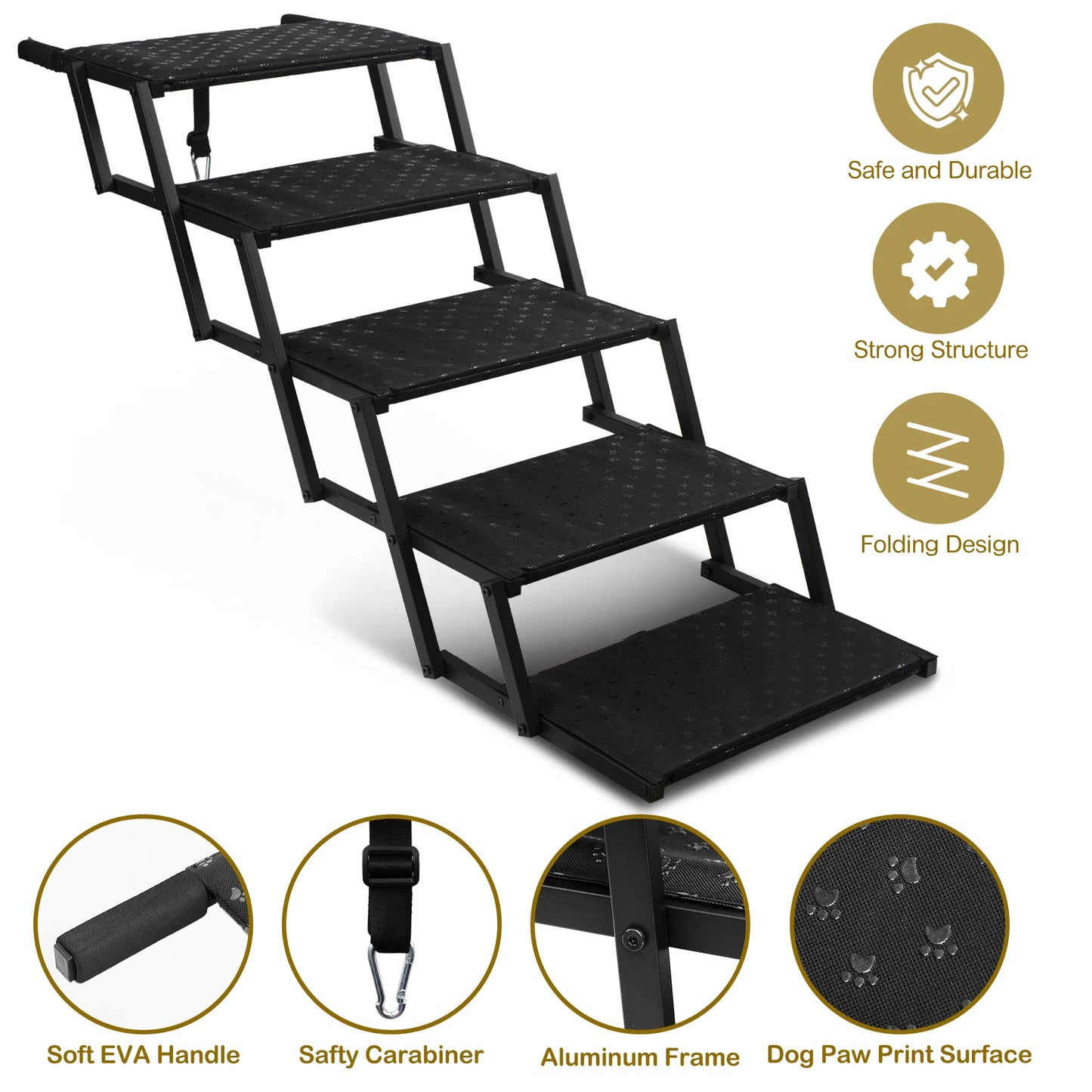 Adjustable Foldable Dog Stairs Set - Stainless Steel Pet Steps for Cars