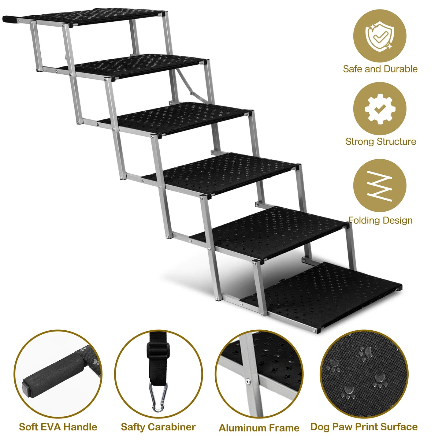 Adjustable Foldable Dog Stairs Set - Stainless Steel Pet Steps for Cars