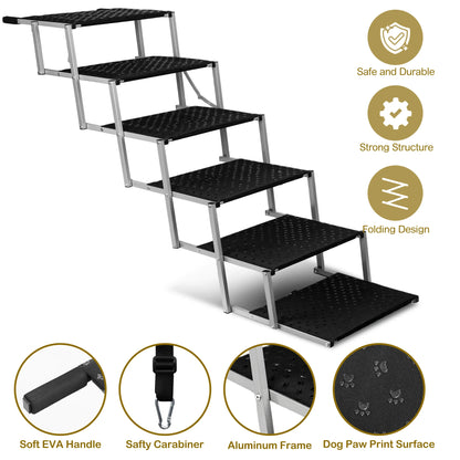 Adjustable Foldable Dog Stairs Set - Stainless Steel Pet Steps for Cars