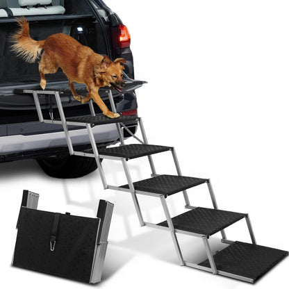 Adjustable Foldable Dog Stairs Set - Stainless Steel Pet Steps for Cars